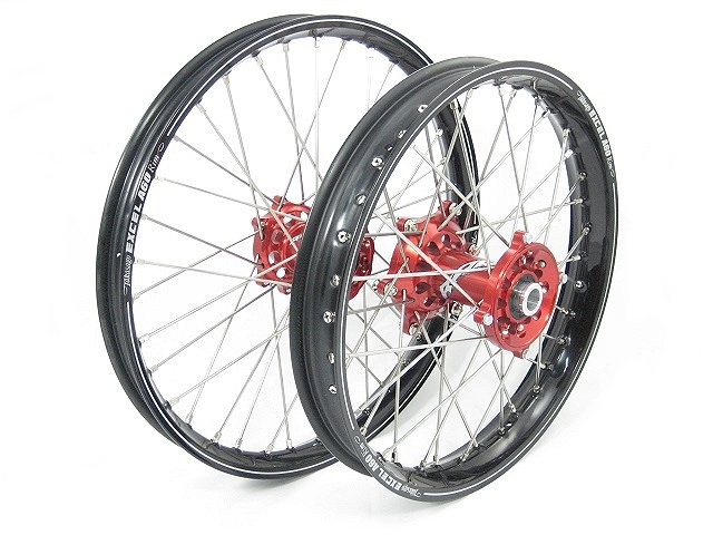 CR/F Wheelset FasterUSA DID DirtStar STX-CRF250 2014, CRF450 13-14-21X1.6 Front 18x2.15 Rear-Red-Silver Spokes / Red Nipples